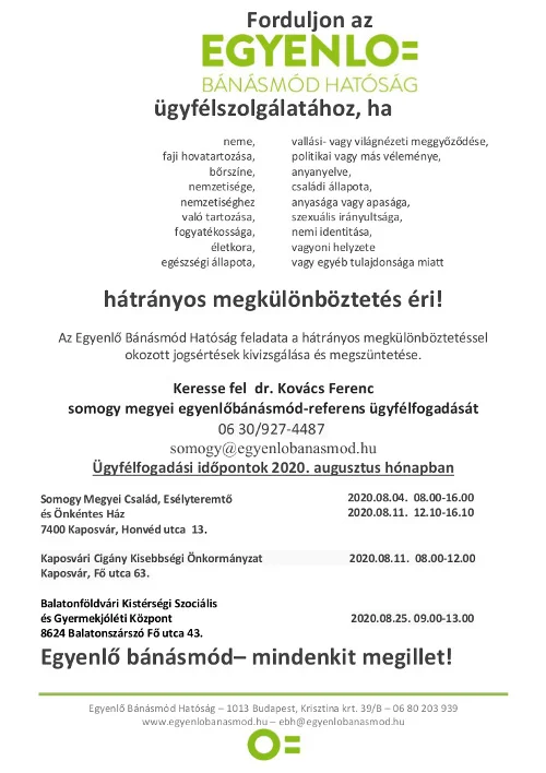 ebh ugyfelfogads 2020 augusztus somogy